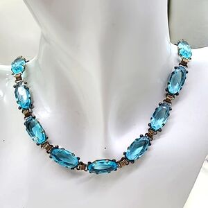 15" Inch 1950'S CZECHOSLOVAKIAN Blue Topaz Faceted Glass Strand On Brass 💎💎💎